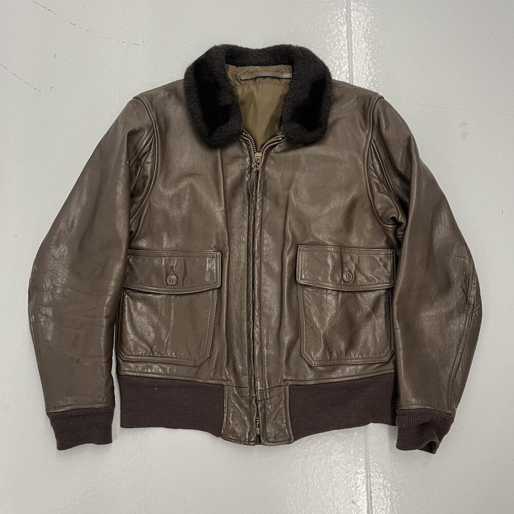 Vintage 60s USN Type G-1 Brown Leather Bomber Flight Jacket